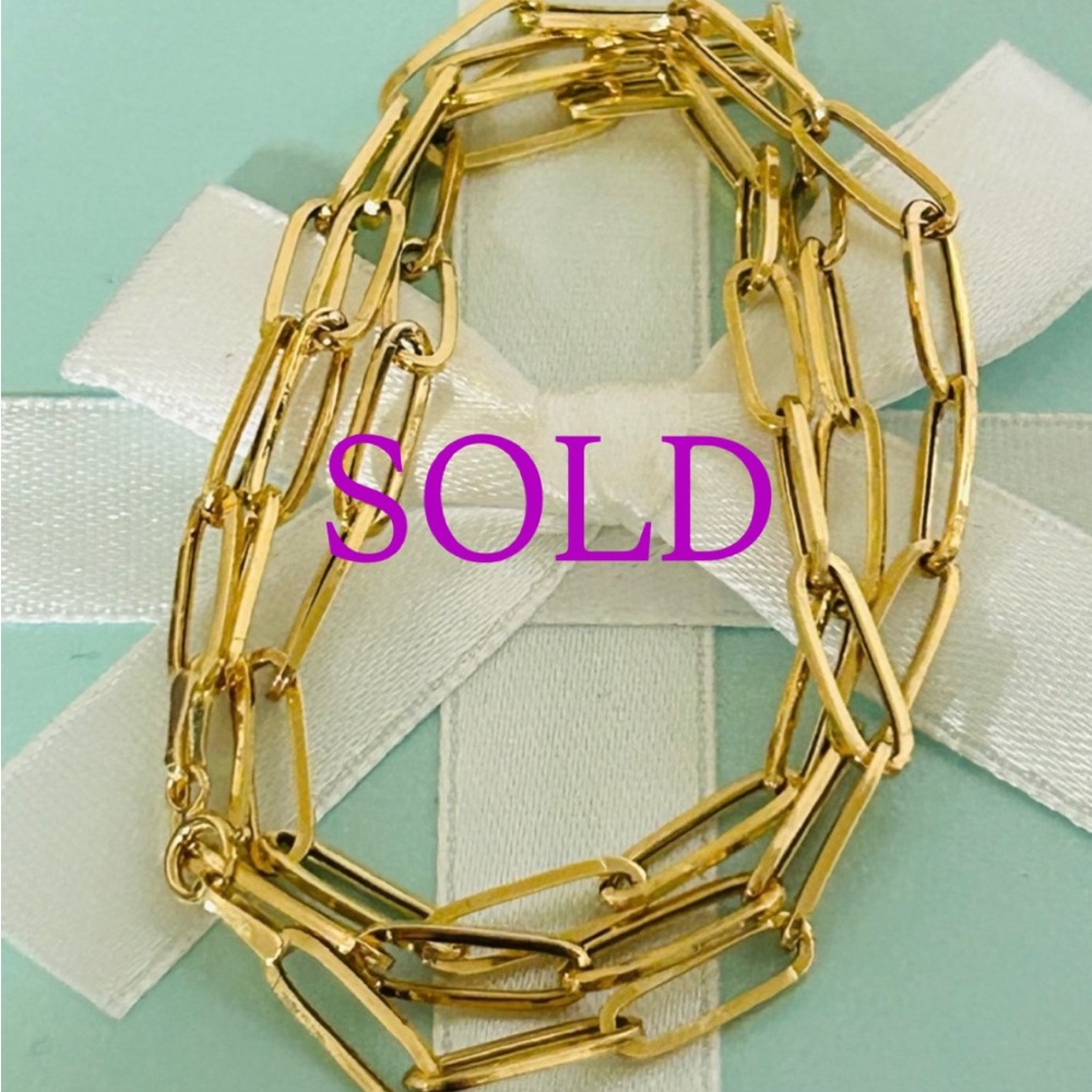 18K Gold Paperclip Necklace 17.5” Lightweight